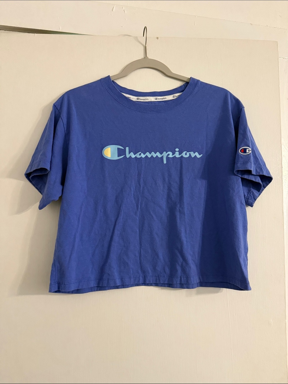 Champion Blue Logo Crop Tee